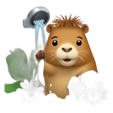 Un capybara avec son téléphone sous la douche qui utilise une fleur de douche sticker
