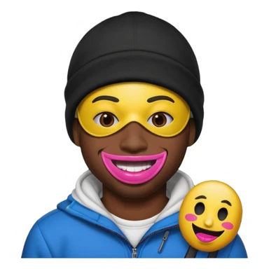 black guy, thug, ski mask, stealing, emoji, big pink lips sticker