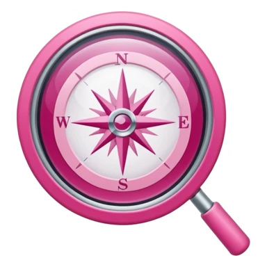mix light pink dark pink and white girly internet compass logo with a small magnifying glass sticker