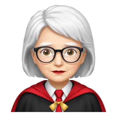 An older woman with glasses and white hair, in a red tie and black cape (might resemble Professor McGonagall). sticker