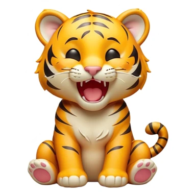 Cinematic Cute Yawning Tiger Cub Portrait Emoji, Head tilted slightly with a dramatic, wide-open yawn, showcasing a small, plush body with drowsy, half-closed eyes and an open, relaxed expression, Simplified yet irresistibly adorable features, highly detailed, glowing with a soft, cozy wild glow, high shine, relaxed yet expressive, stylized with a dash of whimsical jungle charm, soft glowing outline, capturing the essence of a drowsy yet affectionate tiger cub that appears ready to stretch out for a nap! sticker