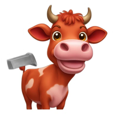 red cow waving both pan and hammer sticker