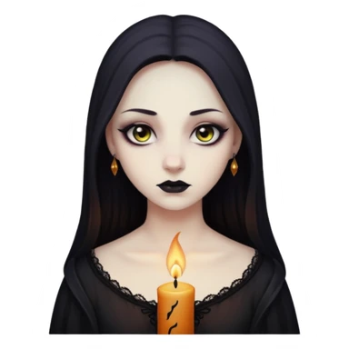 Pale woman with kohl-lined eyes staring through candle smoke, predatory calm, gothic fantasy mood sticker
