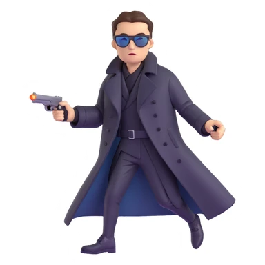 Neo dodging bullets in bullet time, wearing black trench coat and sunglasses sticker