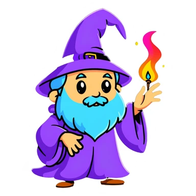 cartoon wizard casting a spell with colorful magic swirls sticker
