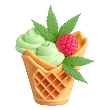 colorful gelato in a waffle cup with cannabis leaf sticker