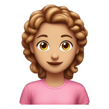 A girl with fair skin, a brunette with long curly hair and brown eyes. Eating sinabon in a pink T-shirt. sticker