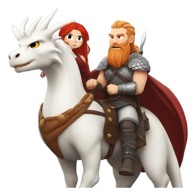  White Viking red head pale skin beautiful dragon  queen with a Viking solder with a gray man bun built white solder on a dragon  sticker
