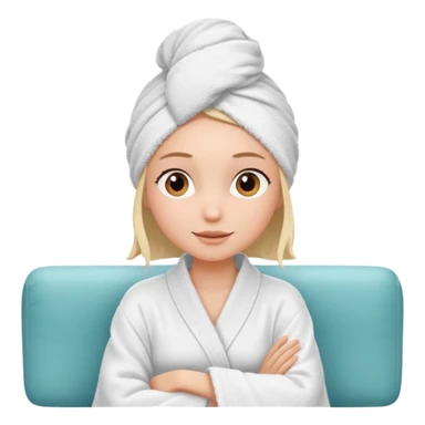 spa A contented and relaxed girl with a towel on her head in a white robe lies on a couch. The icon displays the couch and the girl in full three-quarter view. sticker