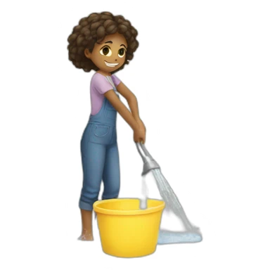 girl washes the floor sticker