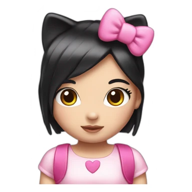 Hello kitty with straight black hair and pink ears headband  sticker