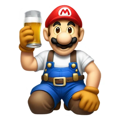 Mario plumber drinking beer with a shirt that says “HOPE” with a pipe wrench logo sticker