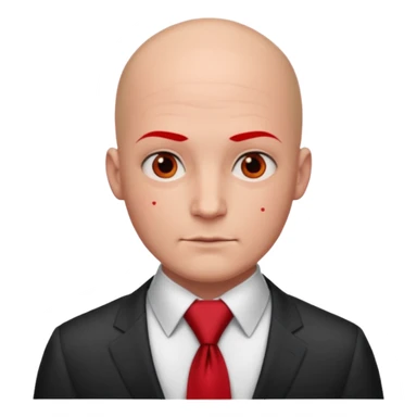 man Bald with red necktie, red dress, tattoos on face, square face. sticker