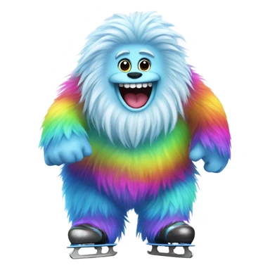 fat rainbow yeti ice skating  sticker