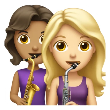 Brunette with a clarinet and a Blondie with a trumpet sticker