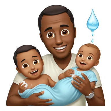 Sean “Diddy” Combs with baby oil and a very small infant and he’s pouring the baby oil on the infant that is laughing with a very exaggerated expression sticker