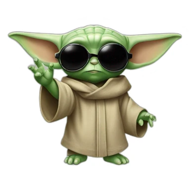 baby yoda with sunglasses raving hand in air sticker
