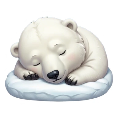 Meme-Worthy cute Sleeping Polar Bear Portrait Emoji, Head resting peacefully with a contented smile, showcasing a luxuriously soft snowy coat and eyes closed in serene slumber, Simplified yet hilariously adorable features, highly detailed, glowing with a soft, drowsy polar light, high shine, relaxed and utterly lovable, stylized with an air of playful laziness, bright and heartwarming, soft glowing outline, capturing the essence of a sleeping polar guardian that feels destined to become the next viral sensation of adorable rest! sticker