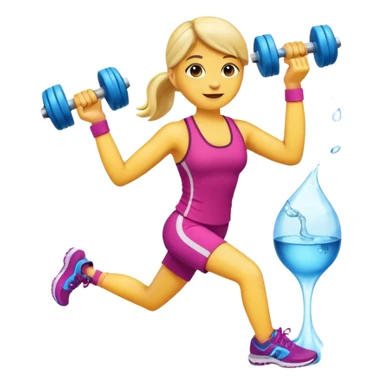 fitness emoji with dumbbells, running shoes, and water bottle, modern vibrant look, iOS 18 style sticker