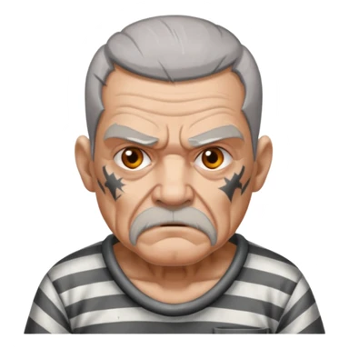 angry tattooed old male prisoner with prison cell bg sticker