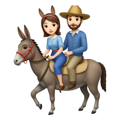 a lady on a donkey while the man is walking alongside the donkey sticker