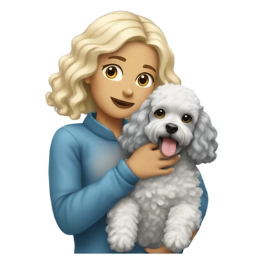 Blonde girl holding blue Merle poodle  sticker