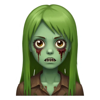 Zumbi feminino, de pele verde, cabelo marrom, longo, liso e castanho com franja reta sticker