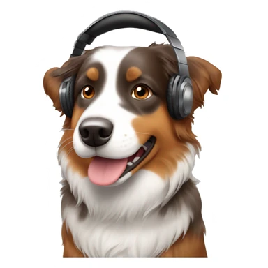 An Australian shepherd red tri dog wearing headphones  sticker