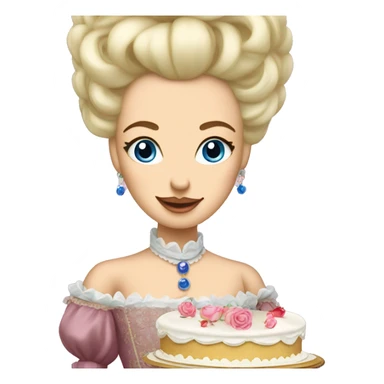Blonde Marie Antoinette holding a cake sticker