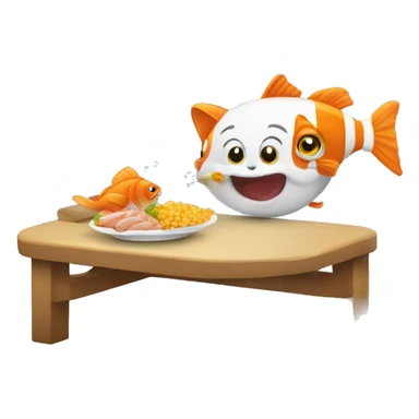 Un chat en train de manger un poisson clown sticker