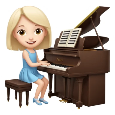 A cute girl in funny animated style , cartoon is playing the piano, full pose sticker