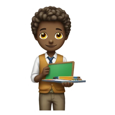 schoolboy with palette, draws sticker