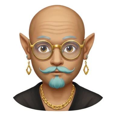 bald man with long goat beard and parti glasses and big gold ring earring and face tattoed sticker
