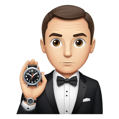 James Bond with spy gadget watch and bow tie sticker