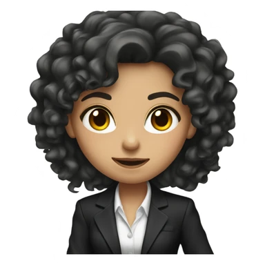 Brunette Girl with long curly hair in black suit with gun sticker