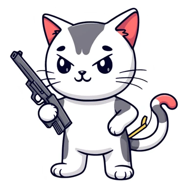 cartoon sticker of a cat holding a gun sticker