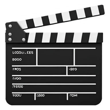 Super minimalist movie clapperboard in black and white, extremely simple geometric shapes, iOS emoji style with absolute minimal details sticker