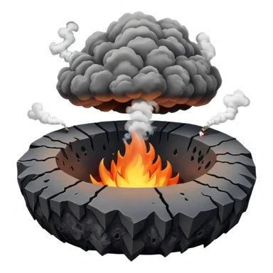 A smoking crater releasing dark ash clouds. sticker