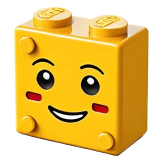 A single Lego-style brick with a cute smiling face sticker