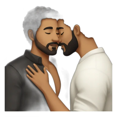 Brown man with a smooth black hair cut fade and a black beard kissing a White woman with long brown curly hair sticker