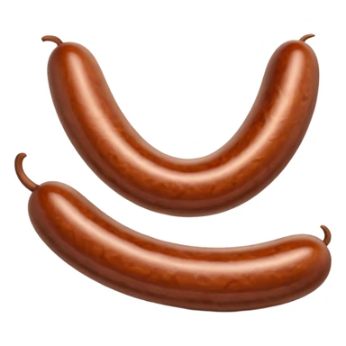 single dark plump sausage with smooth glossy casing gently twisted ends no plate or extras soft lighting subtle shadows emoji scale sticker
