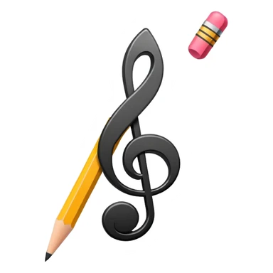 Minimalistic flat vector icon, iOS style, thin black contour on white background. Musical note with a pencil crossing it. Clean, no text, no shadows sticker