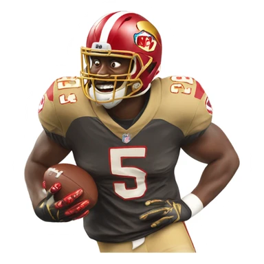 The face of an NFL player who has a red and gold jersey and his number 54 and is laughing as hard as he possibly can sticker