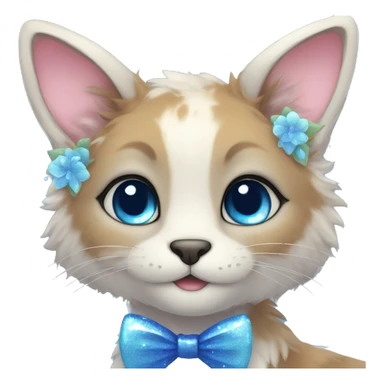 Anthro Cute Cool Kawaii gorgeous sparkly ethereal fantasy animal creature with blue eyes furry sona with flowers and bow tie beautiful aesthetic sticker