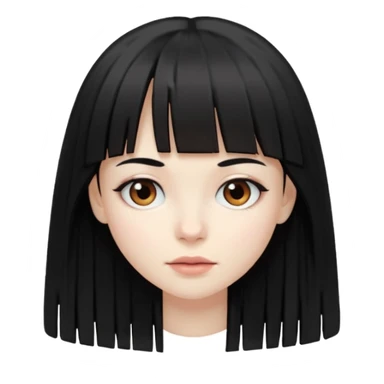 девушка с бледной кожей у неё длиные прямые черные волосы и челка ниже бровей глаза уоричневого цвета sticker