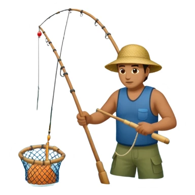 A Polynesian fisherman in the water fishing with a net at the water's edge sticker