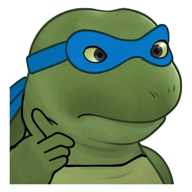 ninja turtle wearing blue eye mask eating cake with blue icing sticker