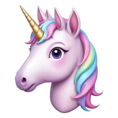 Cinematic Cute Unicorn Pony Portrait Emoji, Head tilted playfully and inquisitively, featuring a charming, diminutive form with a gentle pastel color, a delicate, sparkling horn and large, dreamy eyes full of wonder, Simplified yet irresistibly adorable features, highly detailed, glowing with a warm, magical glow, high shine, affectionate and lively, stylized with a touch of whimsical charm, soft glowing outline, capturing the essence of a mischievous yet endearing unicorn pony that seems as if it could prance out of the screen into your arms! sticker