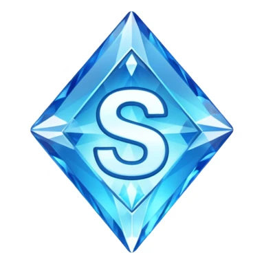 Create a custom emoji badge featuring a stylized, glossy letter “S”. Style it after the Diamond rank from League of Legends. Use crystalline blue tones, sharp reflections, faceted textures, and a high-end glowing frame.
 sticker