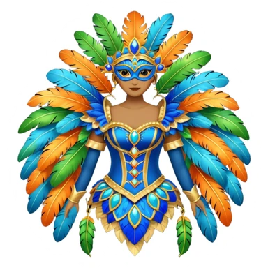 carnival mas costume, blue, green and orange preferably, full costume feathers at the back  sticker